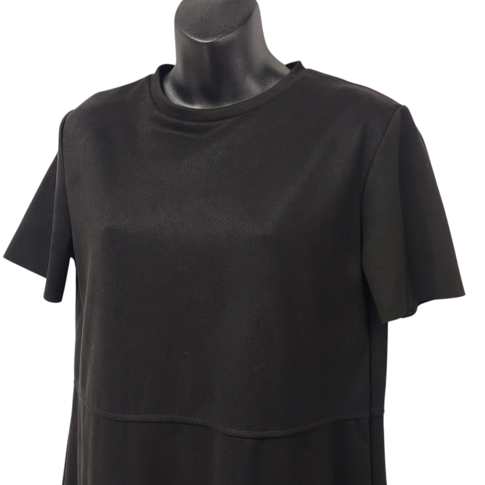 Zara Women’s Black Faux Suede Shift Mini Dress Gold Button Detail Size Small - Picture 4 of 8